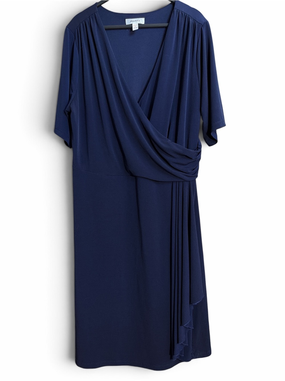 Dress barn Navy Faux-Wrap Midi Dress with Draped Side Detail EC.  Size 20
